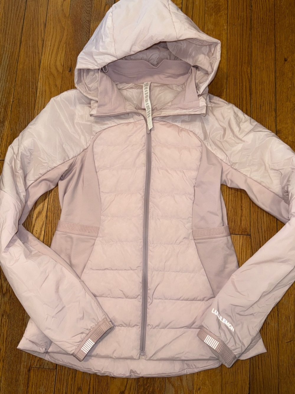 lululemon down for it all porcelain Pink Hooded Quilted Puffer Jacket goose 8